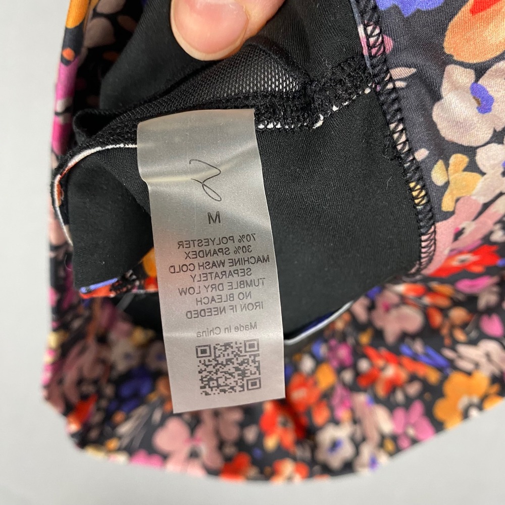 SSYS Scalloped Floral Cross Back Sports Bra Women M Black Multi - Picture 3 of 5